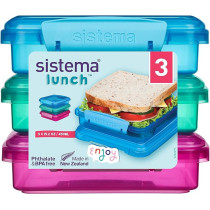 Sistema Lunch Sandwich Box With Contrasting Clips 450ml, Pack Of 3