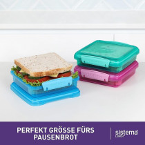 Sistema Lunch Sandwich Box With Contrasting Clips 450ml, Pack Of 3