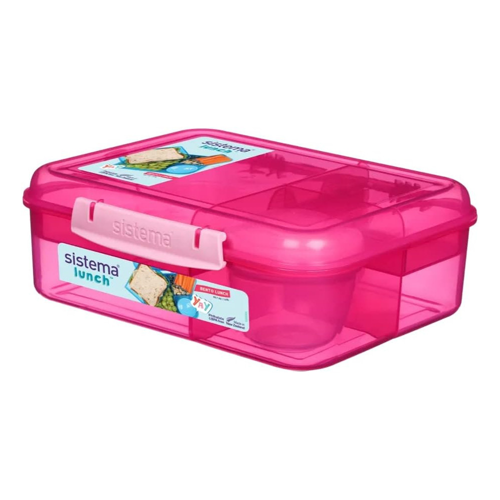 Sistema 1.65L Bento Cube Lunch Box With Compartments, Pink