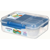 Sistema Portable And Stackable Bento Lunch To Go With Locking Clip And Compartments 1.65 l, Clear/Blue