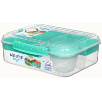 Sistema Portable And Stackable Bento Lunch To Go With Locking Clip And Compartments 1.65 l, Clear/Green