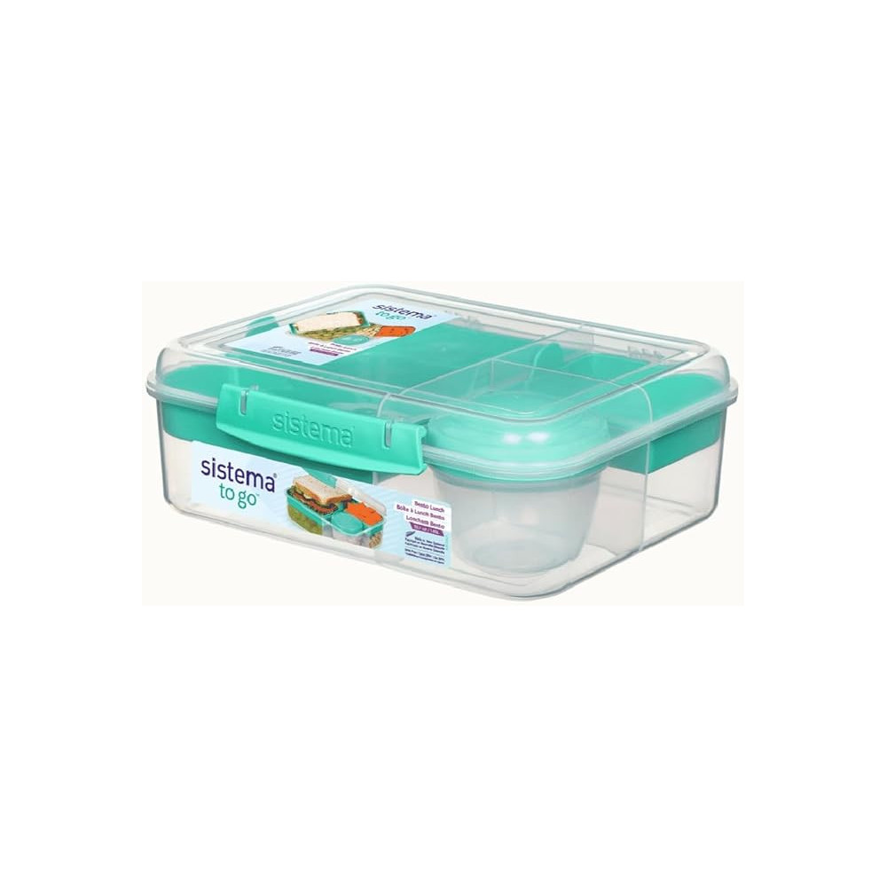 Sistema Portable And Stackable Bento Lunch To Go With Locking Clip And Compartments 1.65 l, Clear/Green
