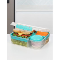 Sistema Portable And Stackable Bento Lunch To Go With Locking Clip And Compartments 1.65 l, Clear/Green