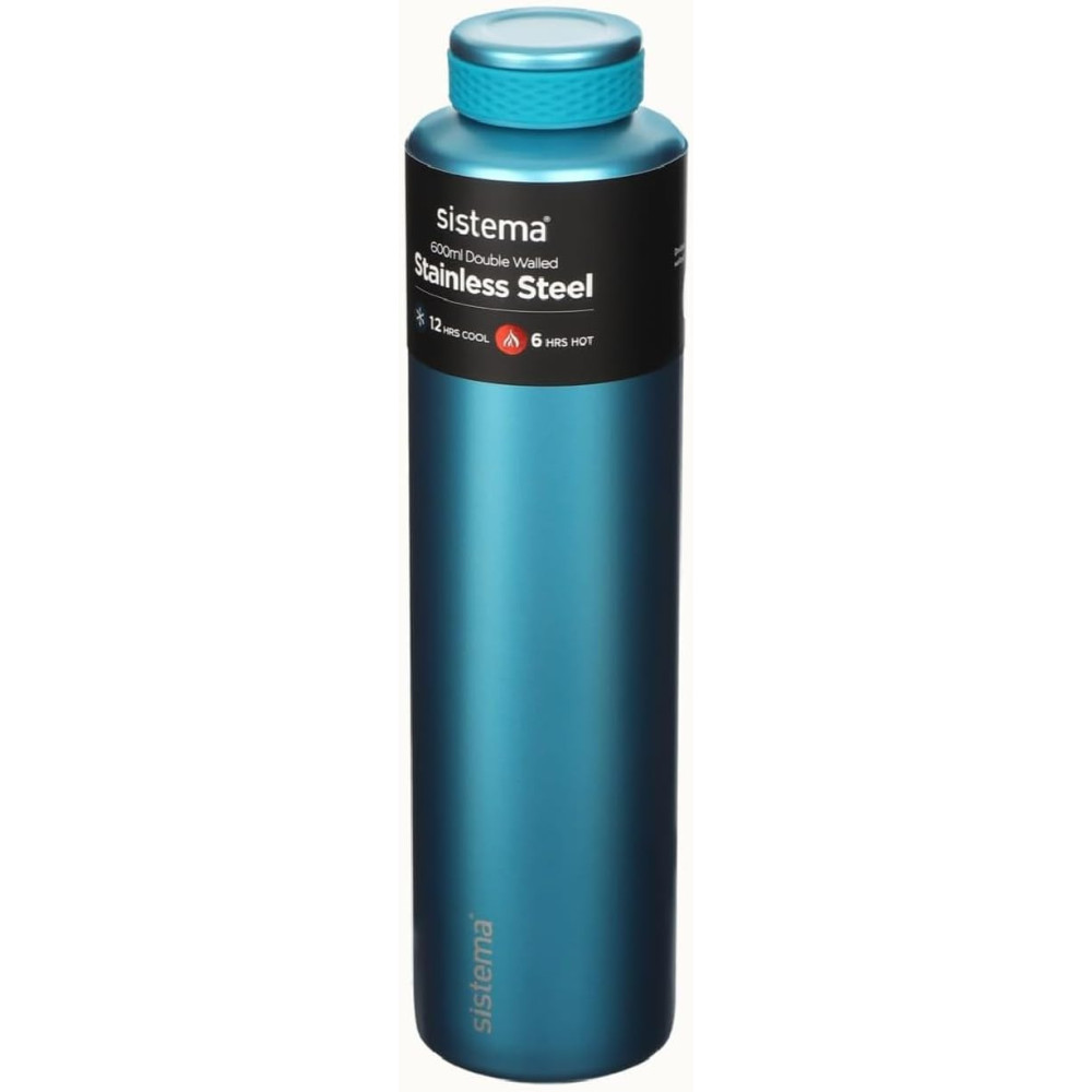 Sistema Hydrate Stainless Steel Double Wall Vacuum Insulated Water Bottle 280ml, Keeps Cold And Hot, Teal Blue