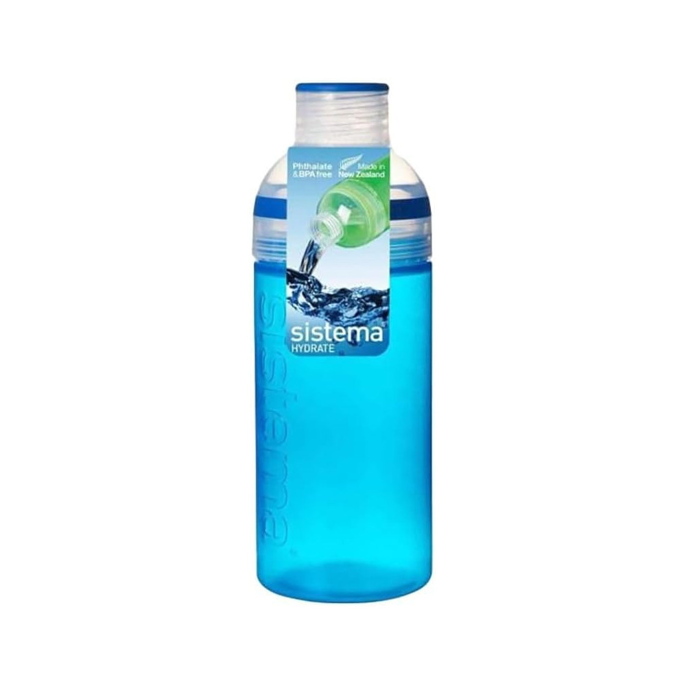 Sistema Trio Bottle, Portable With Screw Top Lid Freezer, Dishwasher And Microwave Safe Without Lid And BPA Free, Sky Blue, 580Ml