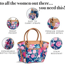 Fit & Fresh LOTG by, Beechwood Insulated Lunch Bag, Lunch Bags for Women Includes Matching Bottle, Reusable Lunch Box, Perfect for Work, School, Beach And More, Navy Lorella Posey