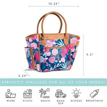Fit & Fresh LOTG by, Beechwood Insulated Lunch Bag, Lunch Bags for Women Includes Matching Bottle, Reusable Lunch Box, Perfect for Work, School, Beach And More, Navy Lorella Posey