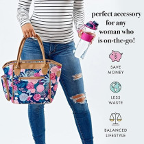 Fit & Fresh LOTG by, Beechwood Insulated Lunch Bag, Lunch Bags for Women Includes Matching Bottle, Reusable Lunch Box, Perfect for Work, School, Beach And More, Navy Lorella Posey