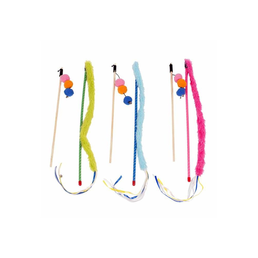 Duvo+ Playing Rod Set Plush Tail And Balls Toy For Cats, Multicolour