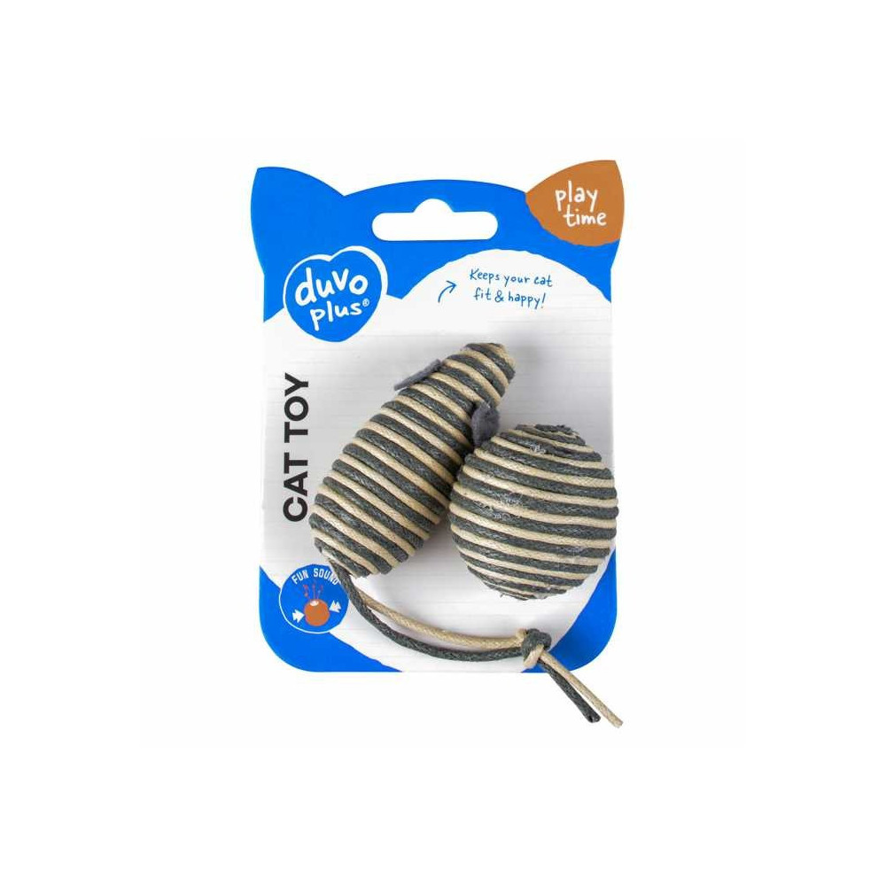 Duvo+ Rope Mouse And Ball Grey Toy For Cats, 2 Pieces