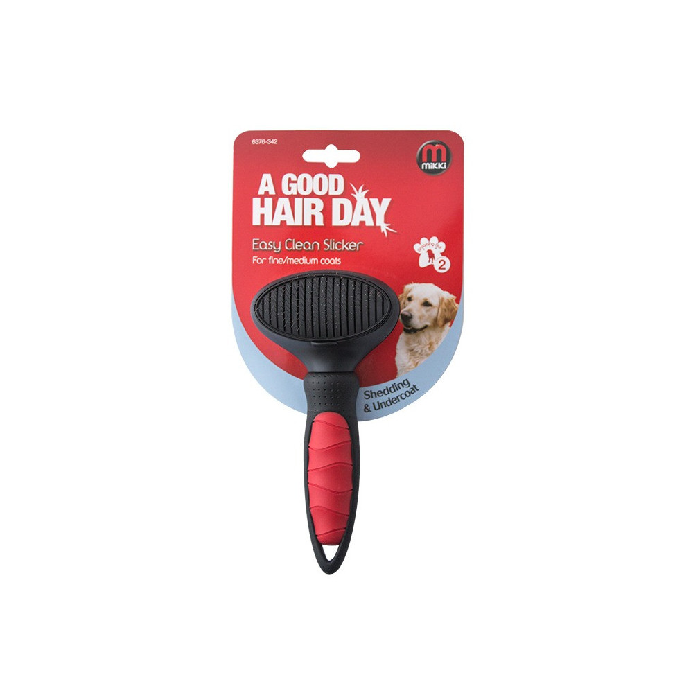 Mikki Dog, Cat, Puppy Grooming Slicker Brush For Fine And Medium Coats, Red/Black