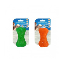 Duvo Tpr Bone Squeaky Dog Toy, Green And Orange, 9.5 Cm