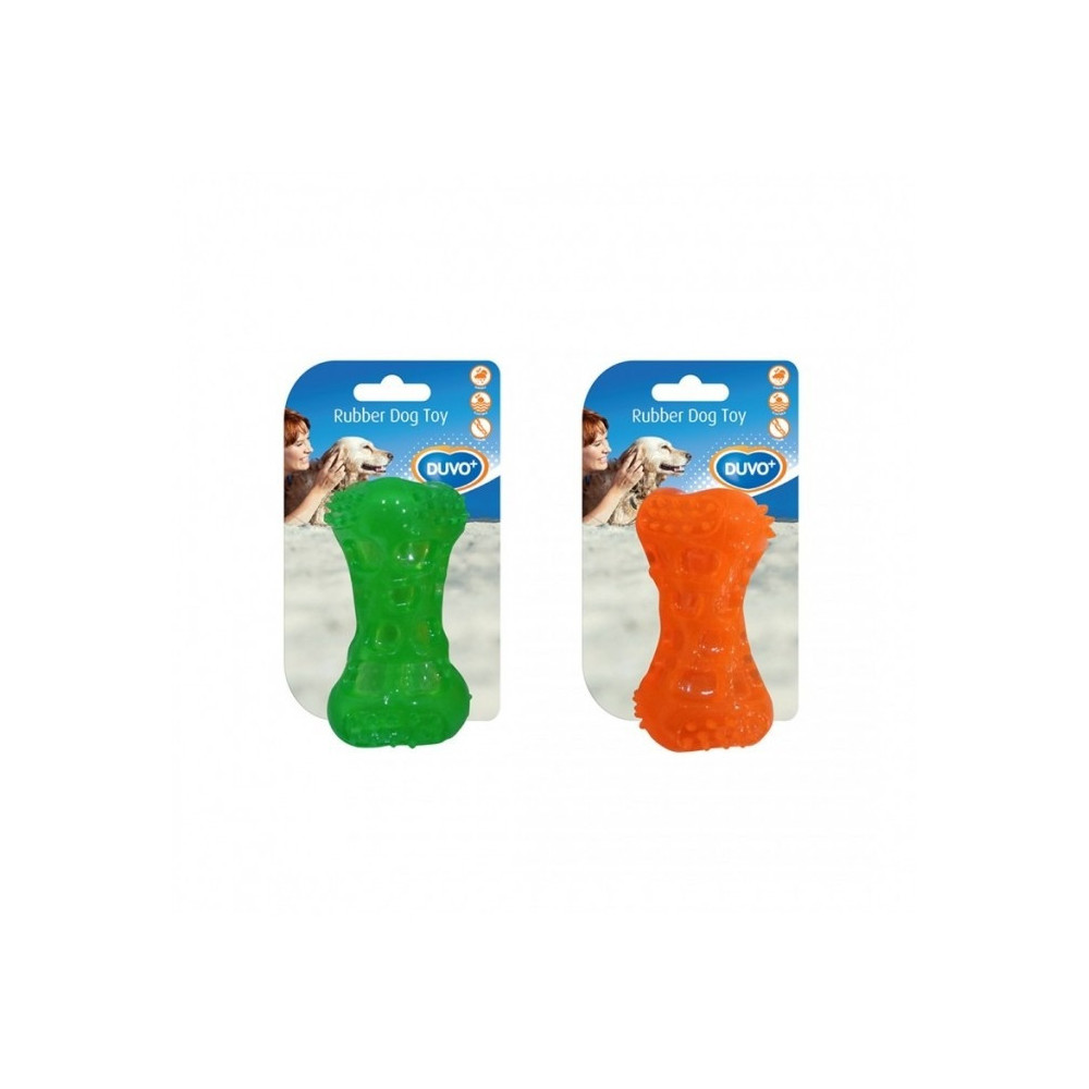 Duvo Tpr Bone Squeaky Dog Toy, Green And Orange, 9.5 Cm