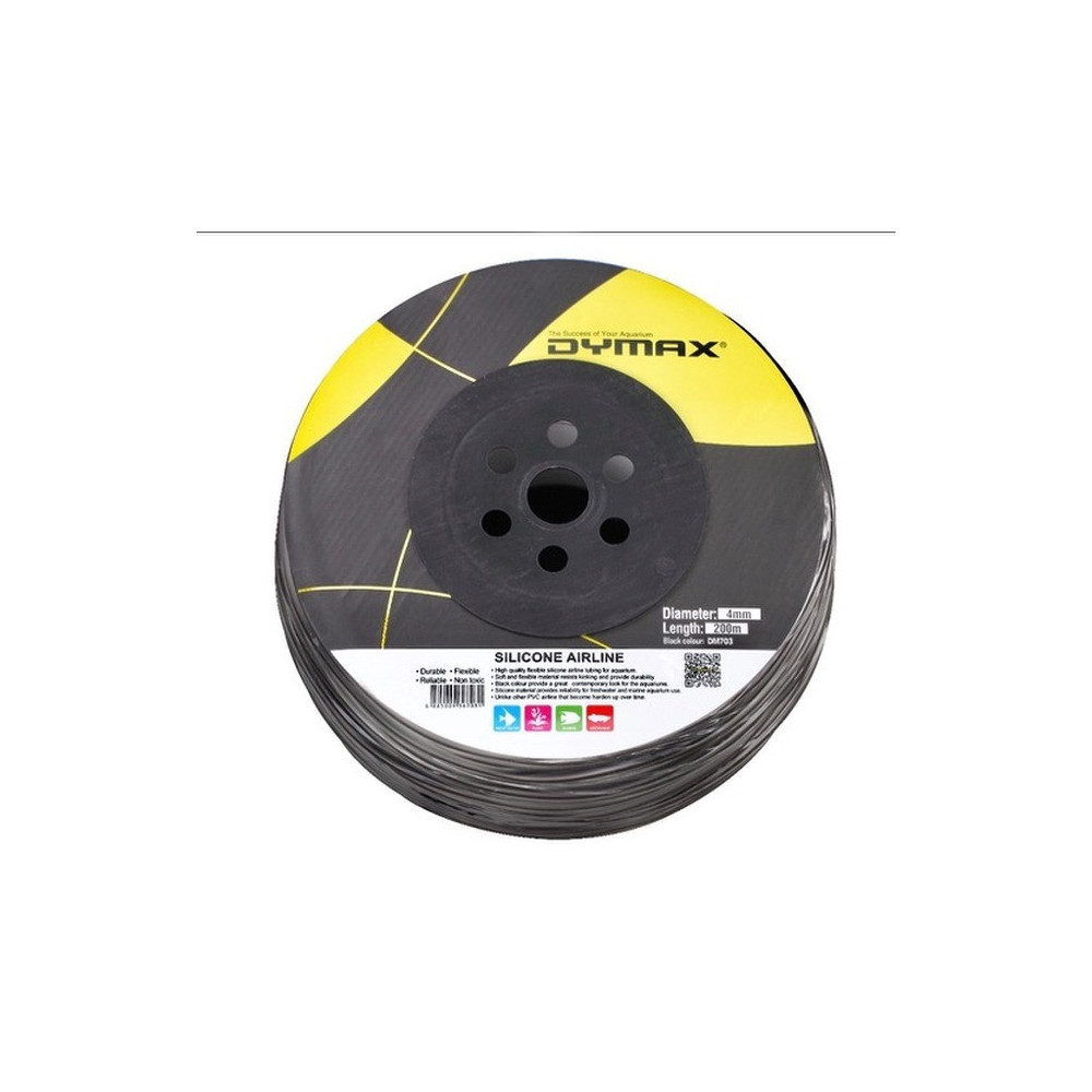 Dymax Silicone Airline Tubing, Diameter 4Mm, Length 200M Roll, Black