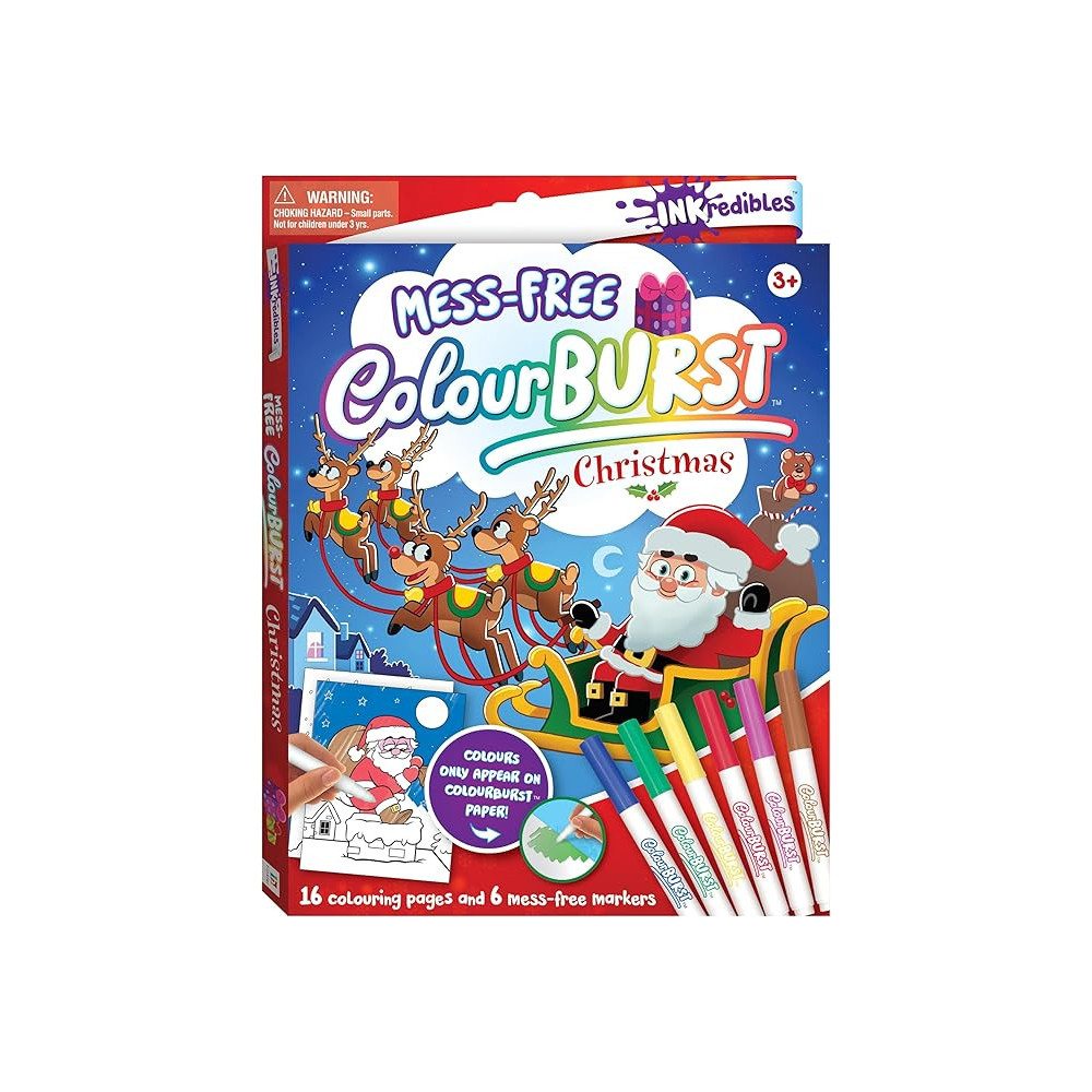 Hinkler Incredibles Color Burst Christmas Colour Kit With 16 Pages And 6 Mess Free Markers, Multicolour
