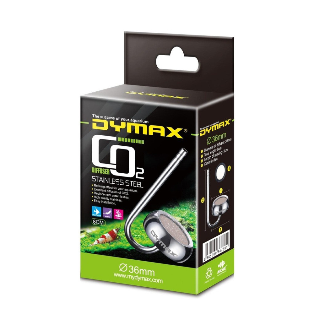 Dymax Stainless Steel Co2 Diffuser, Diameter 36Mm, Length 8Cm
