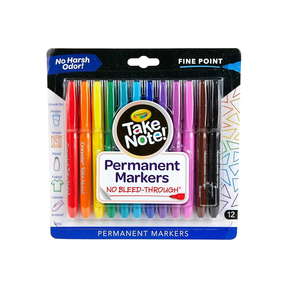 Crayola No Harsh Odor, No Bleed Through Permanent Markers With Fine Point Pack Of 12, Multicolour
