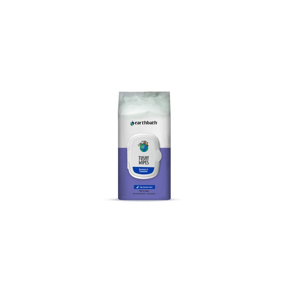Earthbath Tushy Wipes, Rosemary And Chamomile Odor-Eating Enzymes And Baking Soda, 100 Ct Wipes In Re-Sealable Pouch