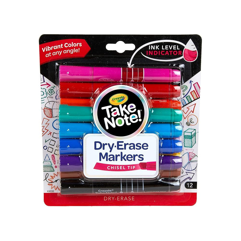Crayola Take Note Dry Erase Markers With Chisel Tip Pack Of 12, Multicolour
