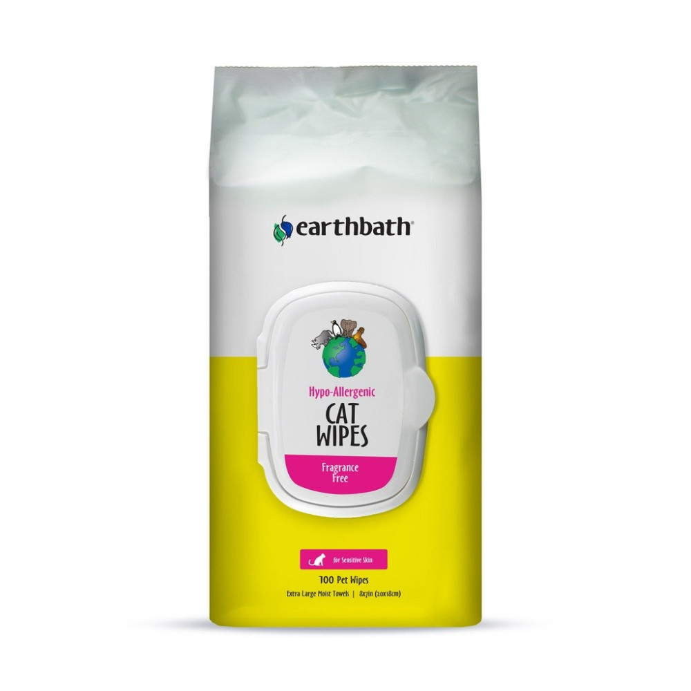 Earthbath Hypo-Allergenic Cat Wipes Fragrance Free, 100 Pet Wipes