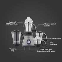 Preethi Steel Supreme MG-208, 750 Watt Mixer Grinder,  Silver And Black