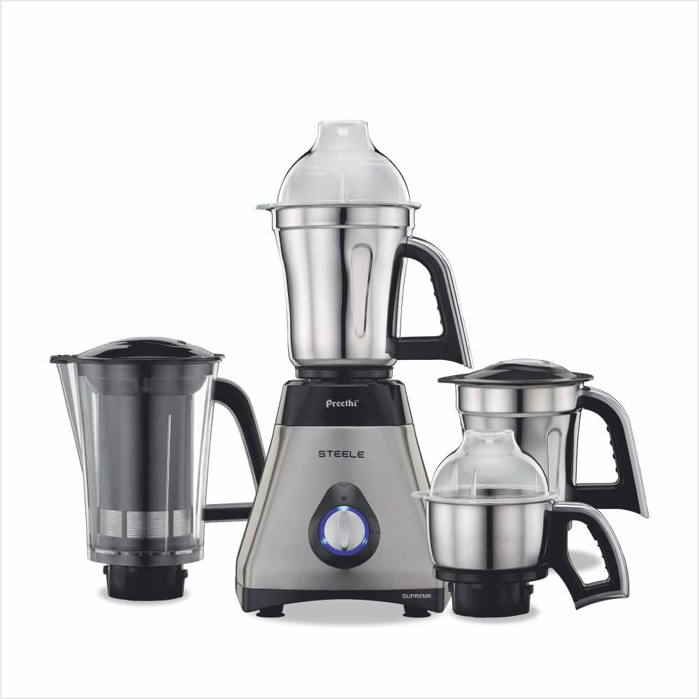 Preethi Steel Supreme MG-208, 750 Watt Mixer Grinder, Silver And Black