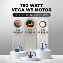 Preethi Blue Leaf Diamond 750 Watt Mixer Grinder with 3 Jars, Blue And White