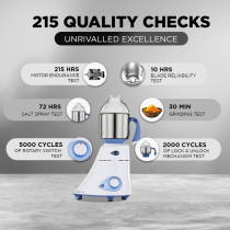 Preethi Blue Leaf Diamond 750 Watt Mixer Grinder with 3 Jars, Blue And White