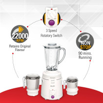 Sujata Supermix, Mixer Grinder, 900 Watts, 3 Jars, White