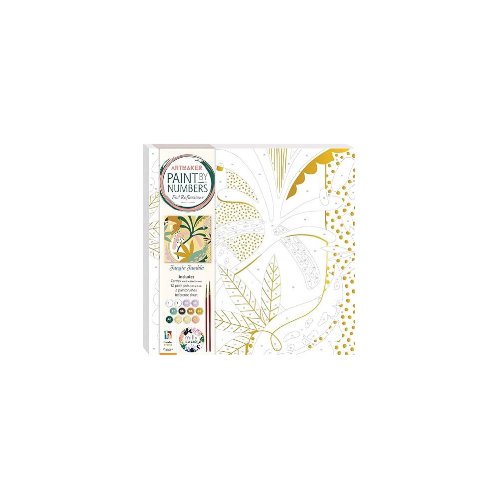 Hinkler Art Maker Paint by Numbers Foil Reflections Jungle Jumble (Includes Canvas + 12 Paints + 2 Paintbrushes)