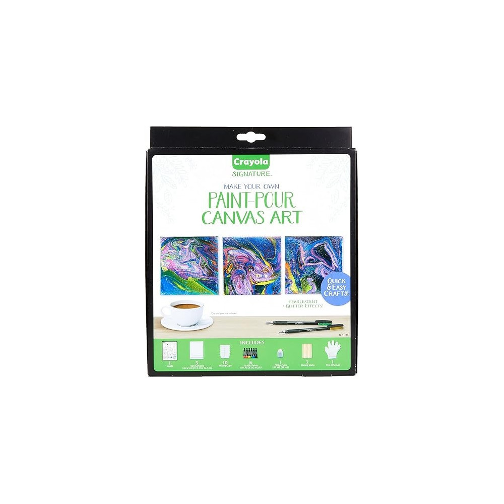 Crayola Siganture Paint-Pour Canvas Art Painting Kit, Marbleizing Mini Canvas, 29 Piece (Pack of 1)