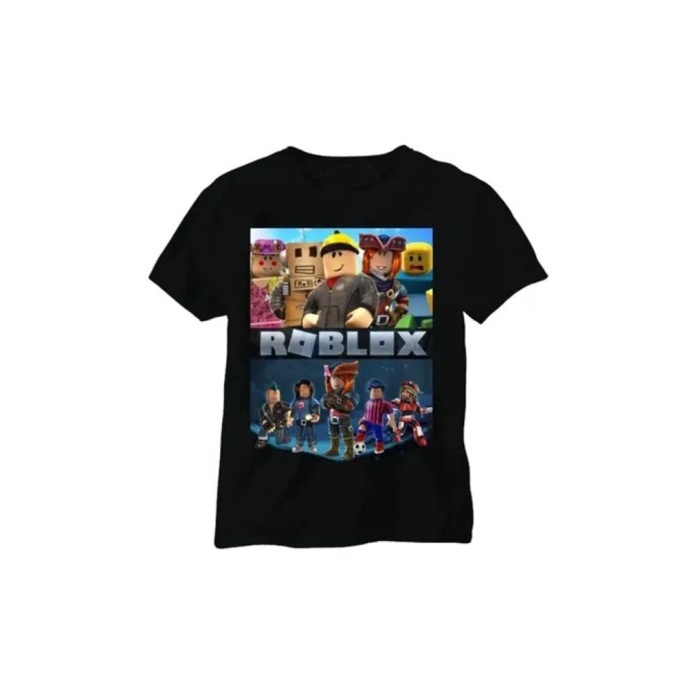 Generic Roblox Family Printed Kids Short Sleeve Round Neck Black T-shirt