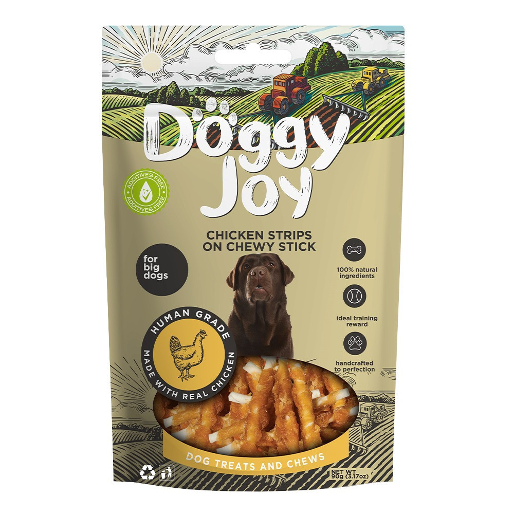 Doggy Joy Chicken Strips on Chewy Stick Dog Treats, 90g