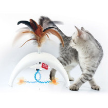 Gigwi Interactive Pet Toy Droid Feather Spinner, White/Brown