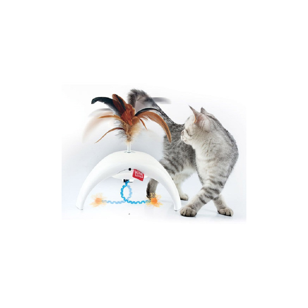 Gigwi Interactive Pet Toy Droid Feather Spinner, White/Brown