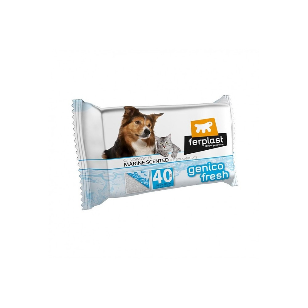Ferplast Fresh Genico Talc Scented Cleaning Wipes For Dogs And Cats, 40 Pcs