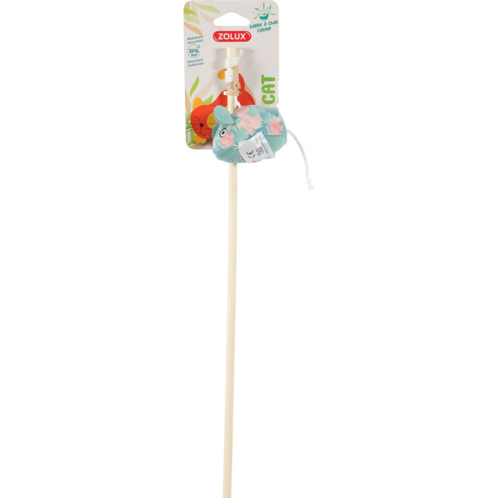 Zolux Ethicat Leaf Mouse Wand Toy For Cat, Blue And Pink
