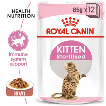 Feline Health Nutrition Kitten Sterilised Gravy, Wet Food-Pouches, 12 x 85 G