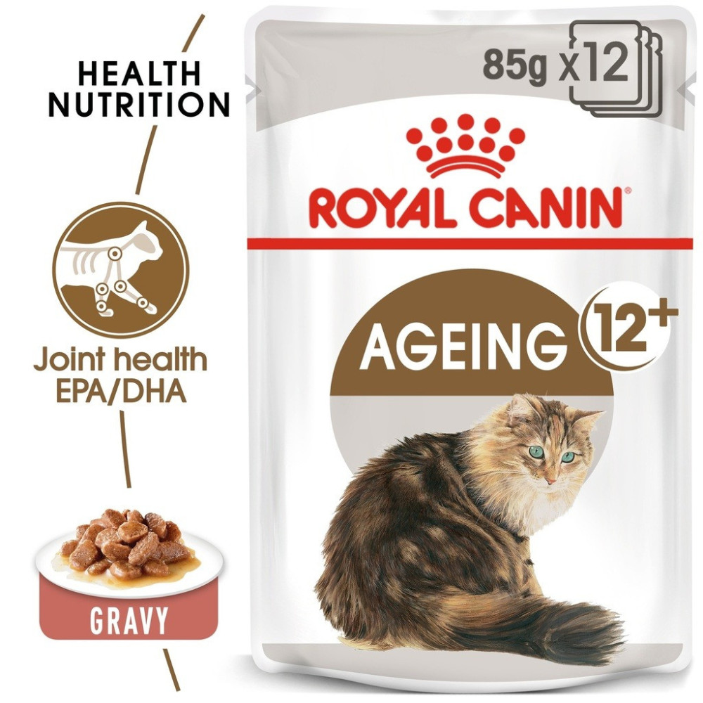 Royal Canin Feline Health Nutrition Ageing +12 Gravy Cat Food, 12 x 85G