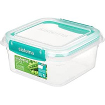 Sistema Klip It Plus Square Food Storage Box With 1.15L Capacity, Clear/Minty Teal