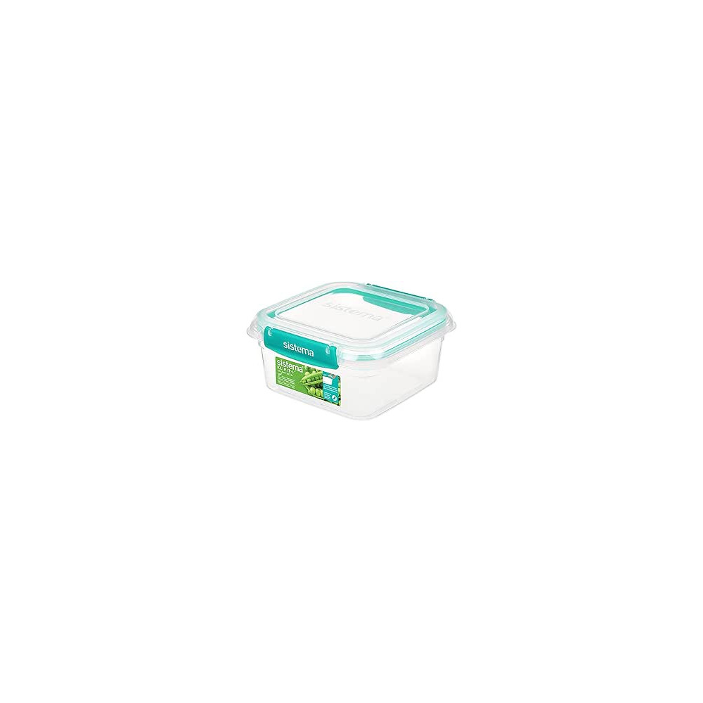 Sistema Klip It Plus Square Food Storage Box With 1.15L Capacity, Clear/Minty Teal