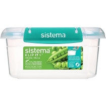 Sistema Klip It Plus Square Food Storage Box With 1.15L Capacity, Clear/Minty Teal