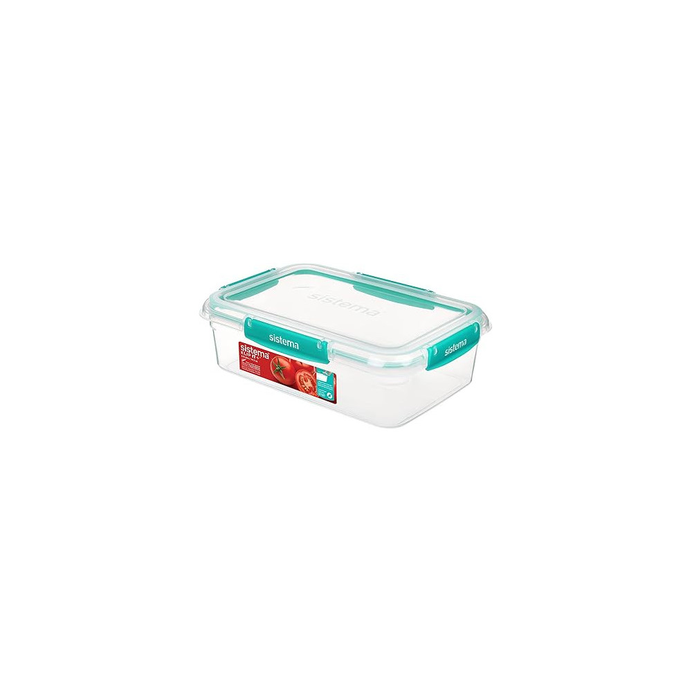 Sistema Klip It Plus Rectangular Food Storage Box With 2.2L Capacity, Clear/Minty Teal
