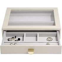 Stackers Classic Ring and Bracelet Drawer with Glass Lid, Pebble Oatmeal