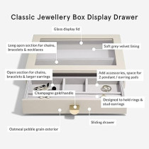 Stackers Classic Ring and Bracelet Drawer with Glass Lid, Pebble Oatmeal
