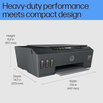 HP Smart Tank 500 All-in-One Printer, Print, Copy, Scan, Hi-Speed USB 2.0, Up to 11/5 ppm, 100-Sheet Input Tray, 30-Sheet Output Tray, 1000-Page Duty Cycle, Color, 4SR29A, Black