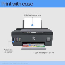 HP Smart Tank 500 All-in-One Printer, Print, Copy, Scan, Hi-Speed USB 2.0, Up to 11/5 ppm, 100-Sheet Input Tray, 30-Sheet Output Tray, 1000-Page Duty Cycle, Color, 4SR29A, Black