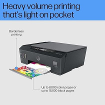 HP Smart Tank 500 All-in-One Printer, Print, Copy, Scan, Hi-Speed USB 2.0, Up to 11/5 ppm, 100-Sheet Input Tray, 30-Sheet Output Tray, 1000-Page Duty Cycle, Color, 4SR29A, Black