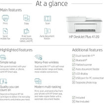 Hp Deskjet Plus 4120 All-In-One Printer, Wireless, Print, Copy, Scan & Send Mobile Fax, White, 3XV14B