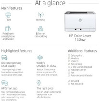 HP Color Laser 150NW Laser Printer, White, 4ZB95A